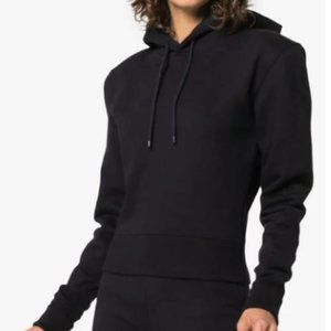 A_PLAN_APPLICATION Navy Cropped Cotton Sweatshirt Hoodie